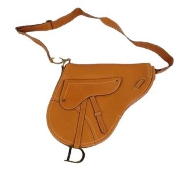 Christian Dior Saddle Bag – Tan Leather with Brass “CD” Hardware - Picture 1 of 15